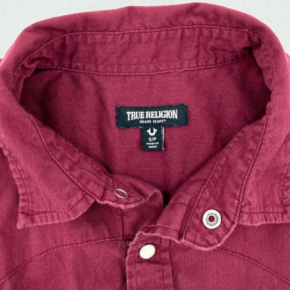 True Religion Western Shirt Mens Small Burgundy Pearl Snap Excellent